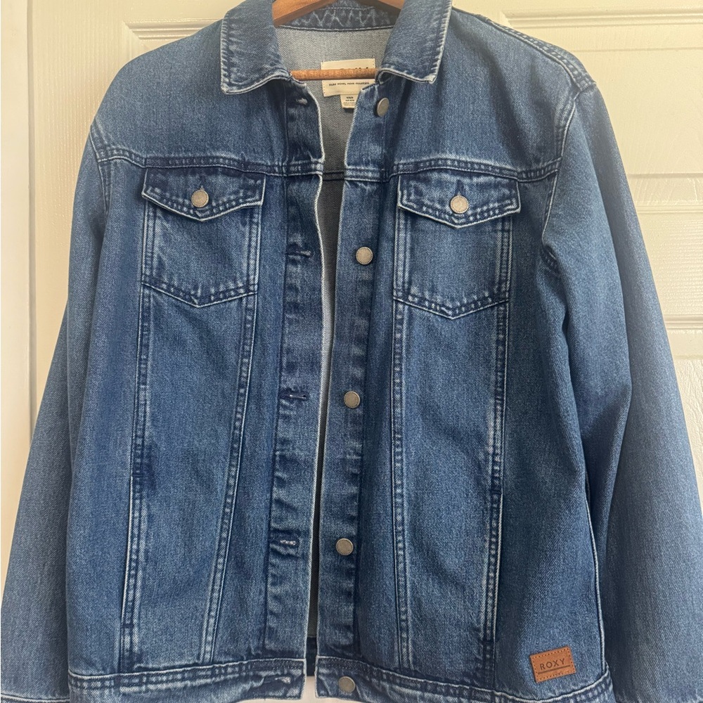 Roxy Blue Denim Jacket With Brown Patch - image 4